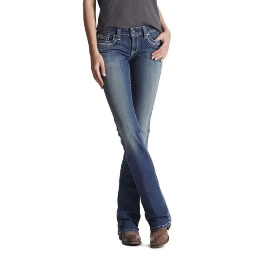 Ariat Real Denim Jeans Size 26R Mid Rise Entwined Boot Cut Stretch Riding Work.